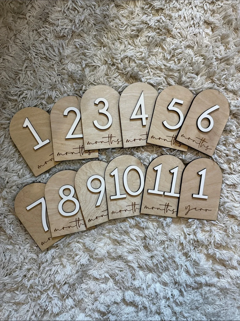 Neutral Wood Monthly Milestone Plaques - Set of 12